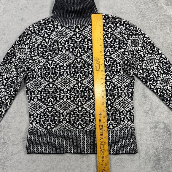 Talbots Petites Nordic Turtleneck Sweater Black White Winter Knit Cottagecore - Picture 7 of 9
